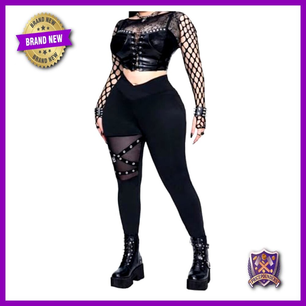 Plus Size High Waisted Patchwork Leggings Punk Co… - image 5
